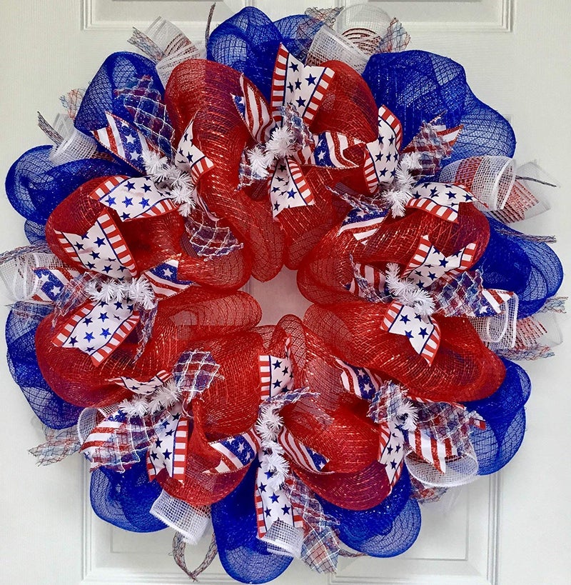 Koopi Deco Mesh 10 inch x 10 Yards Each Roll, Metallic Foil Mesh Ribbon Red, White, Royal, Navy Blue Set for Wreaths, Swags, Craft, Party and Decorating Supplies - 4 Rolls - Image 5